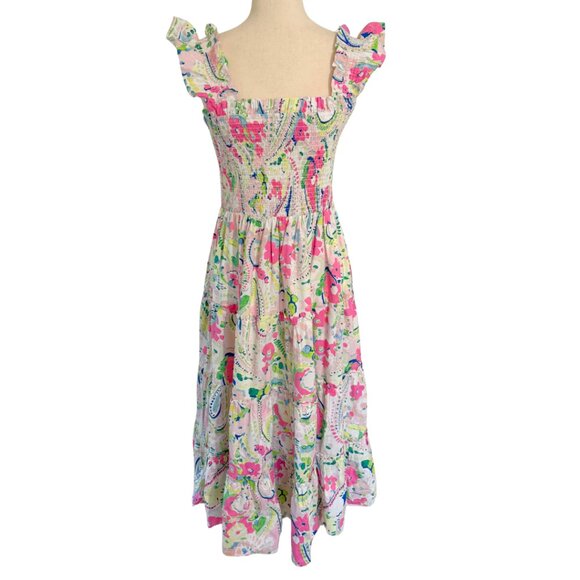 NWT Crown & Ivy Size Medium Smocked Midi Dress Floral Pink Green Sleeveless - Picture 5 of 10